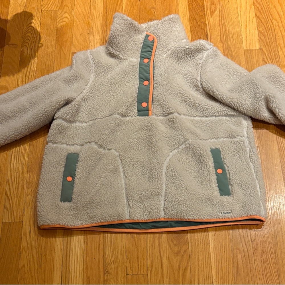LL Bean Fleece Pullover with Orange Accents